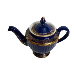 Vintage Art Deco Hall China Cobalt Blue Gold Los Angeles Teapot 6-Cup USA